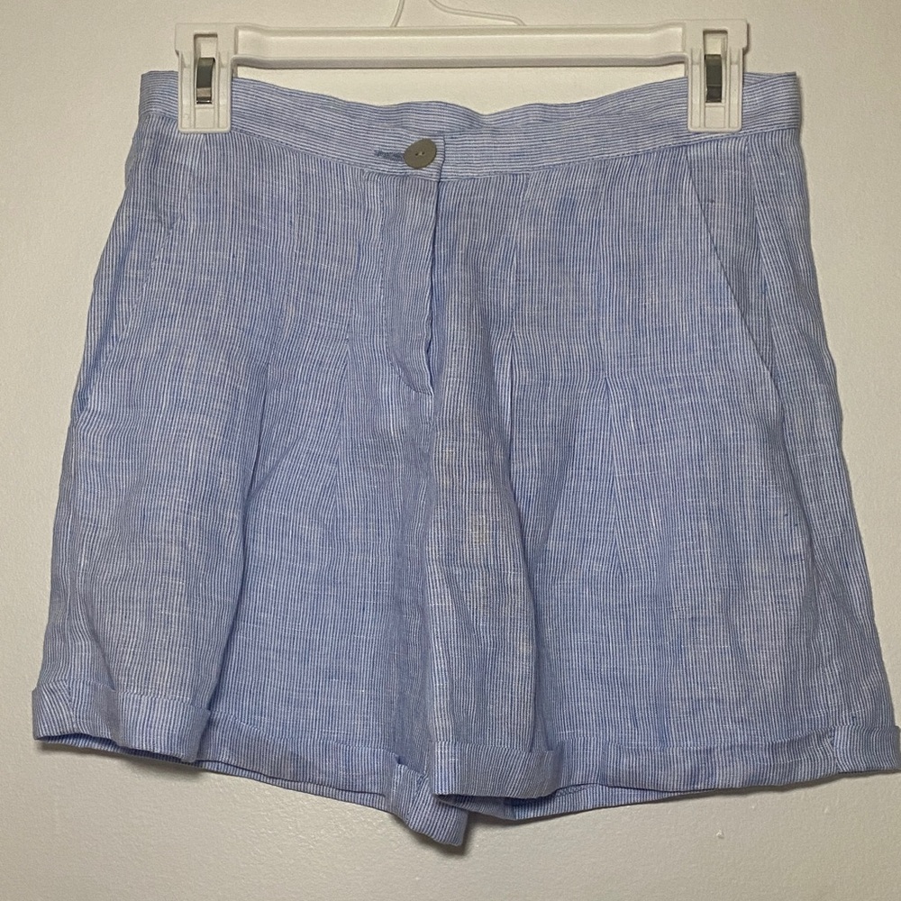 Women’s Light Blue Linen-Blend Bermuda Shorts 100% linen made in Italy